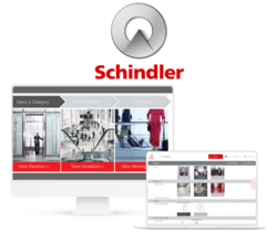 Monitor and laptop show the configuration of a Schindler lift using the CPQ solution from camos.