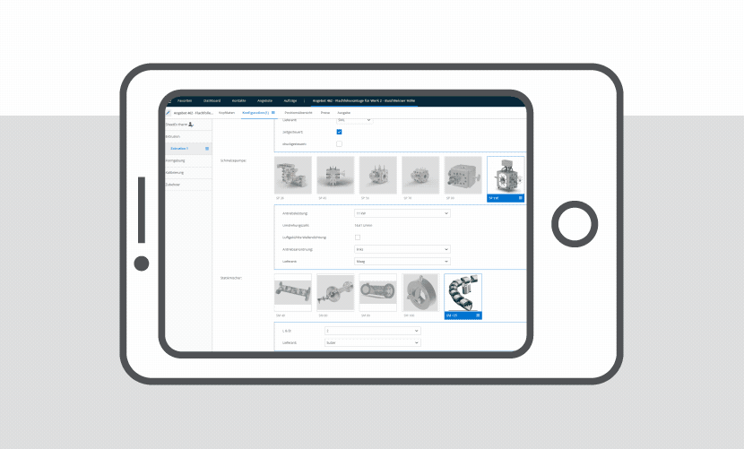 Mobile phone shows the product configuration in the CPQ solution