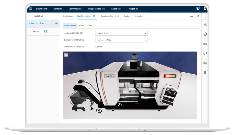 Monitor shows the product configuration in the CPQ solution