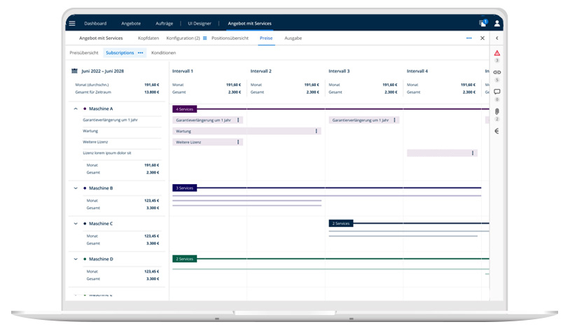 Monitor shows subscription pricing in the CPQ solution 