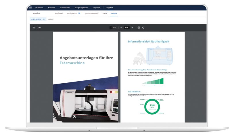 Monitor shows the quotation document in the CPQ solution 